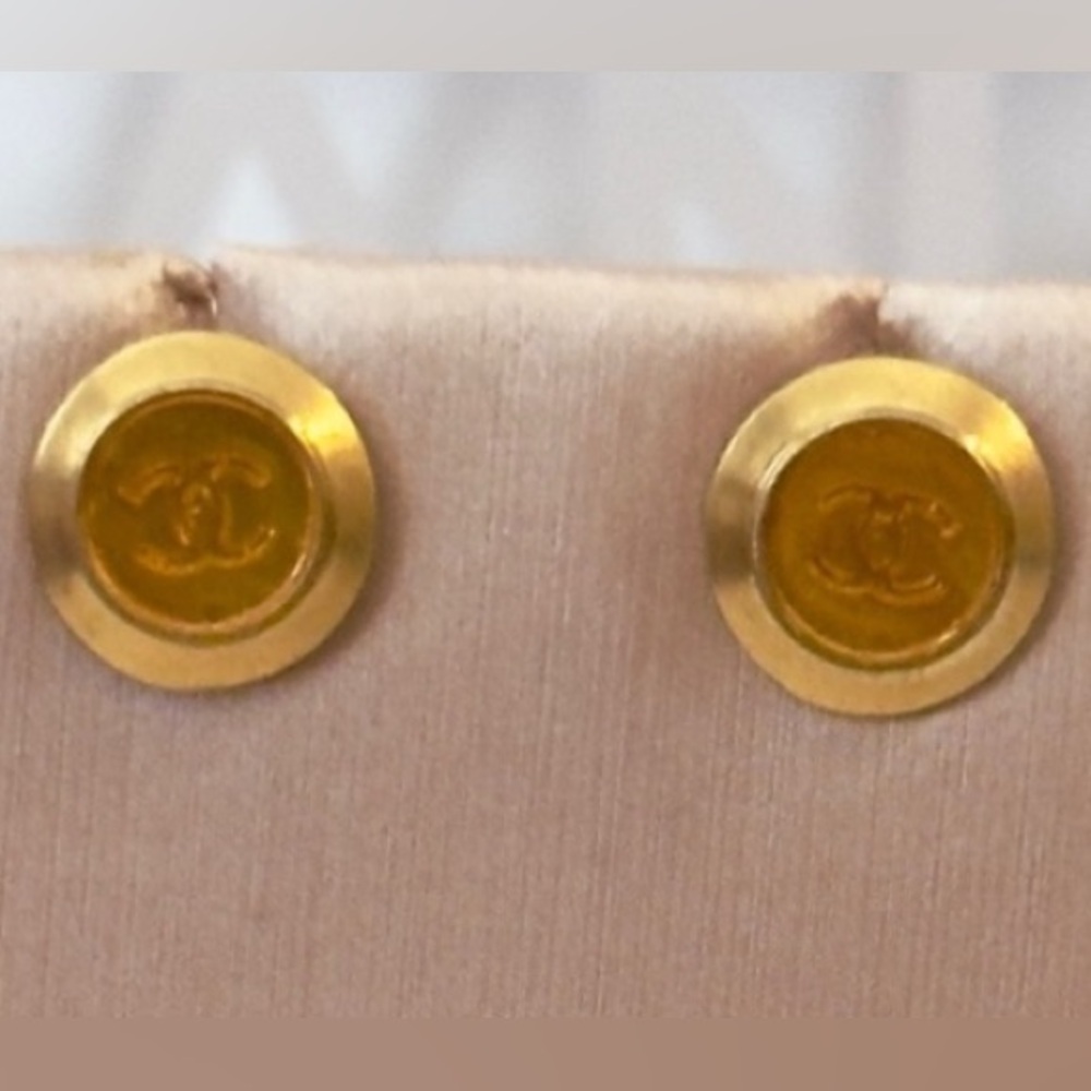 Vintage Chanel Round 24k Gold Logo Earrings
